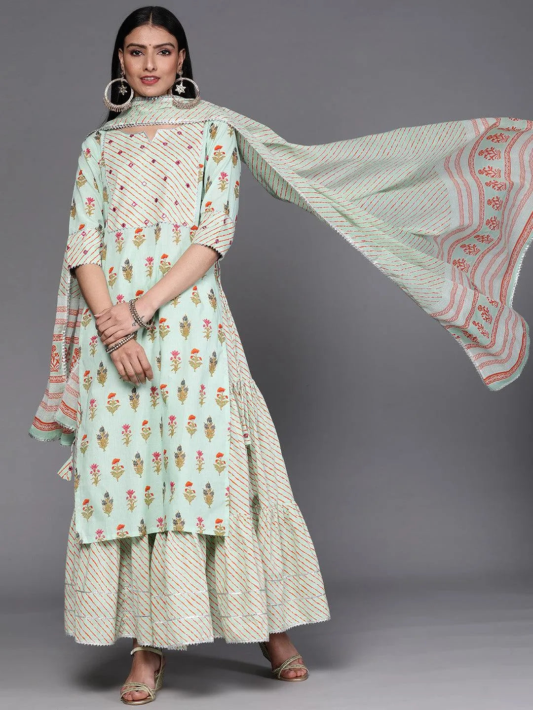 Green Printed Cotton Suit Set - Jashvi