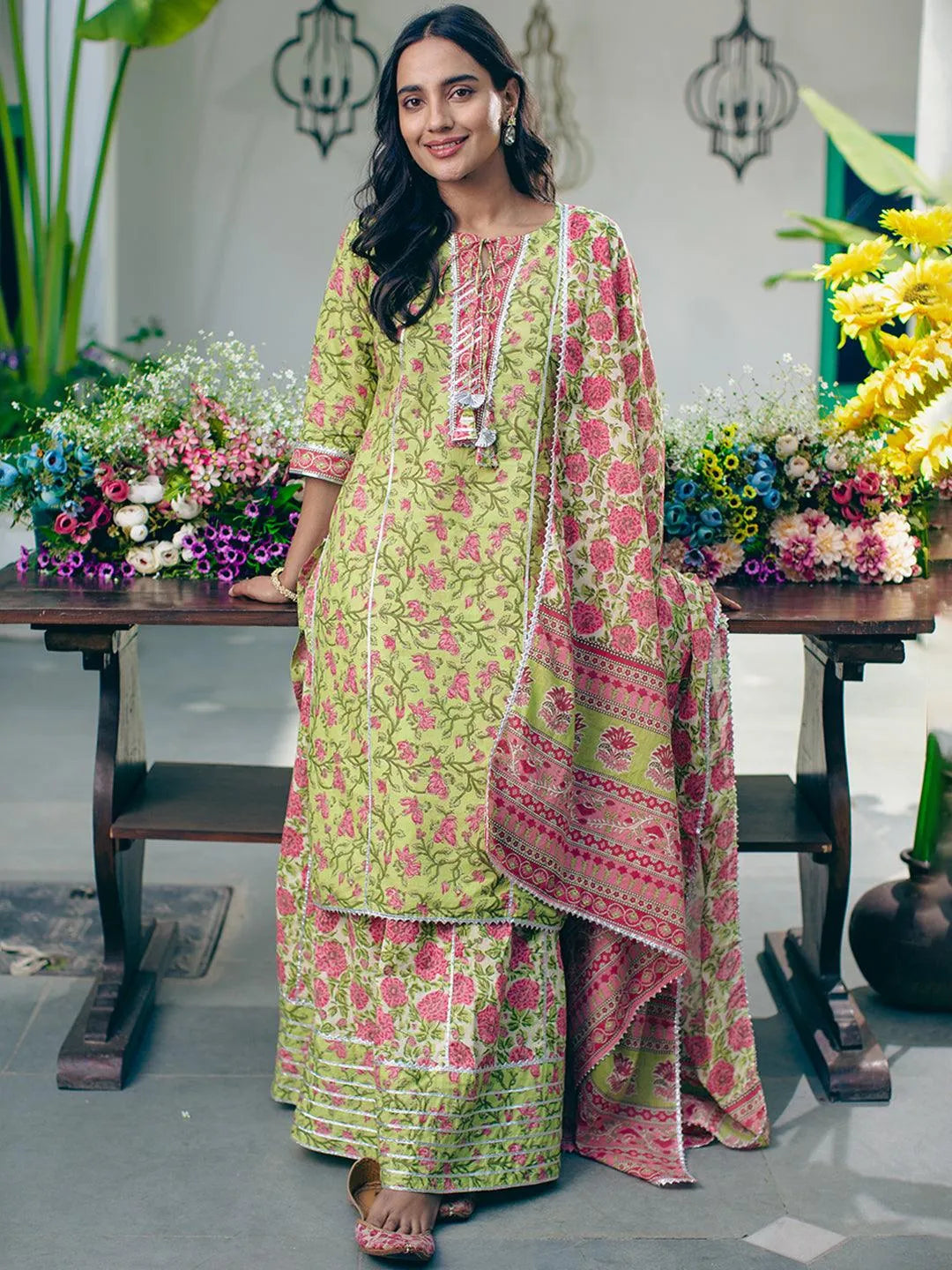 Green Printed Cotton Suit Set - Jashvi