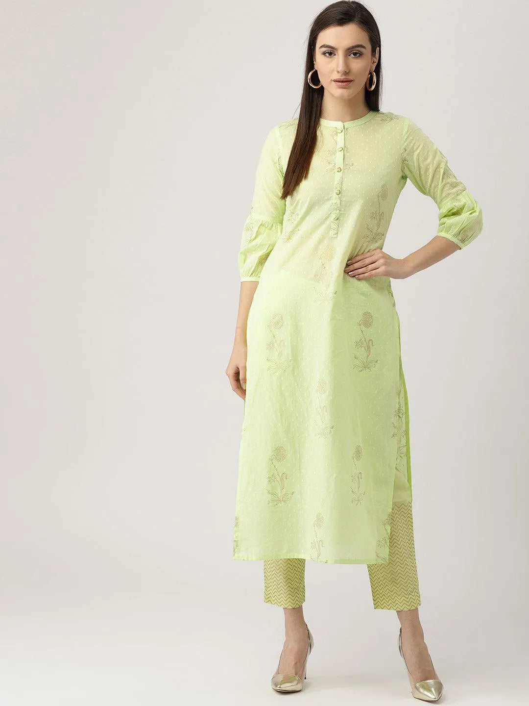 Green Printed Cotton Kurta Set - Jashvi