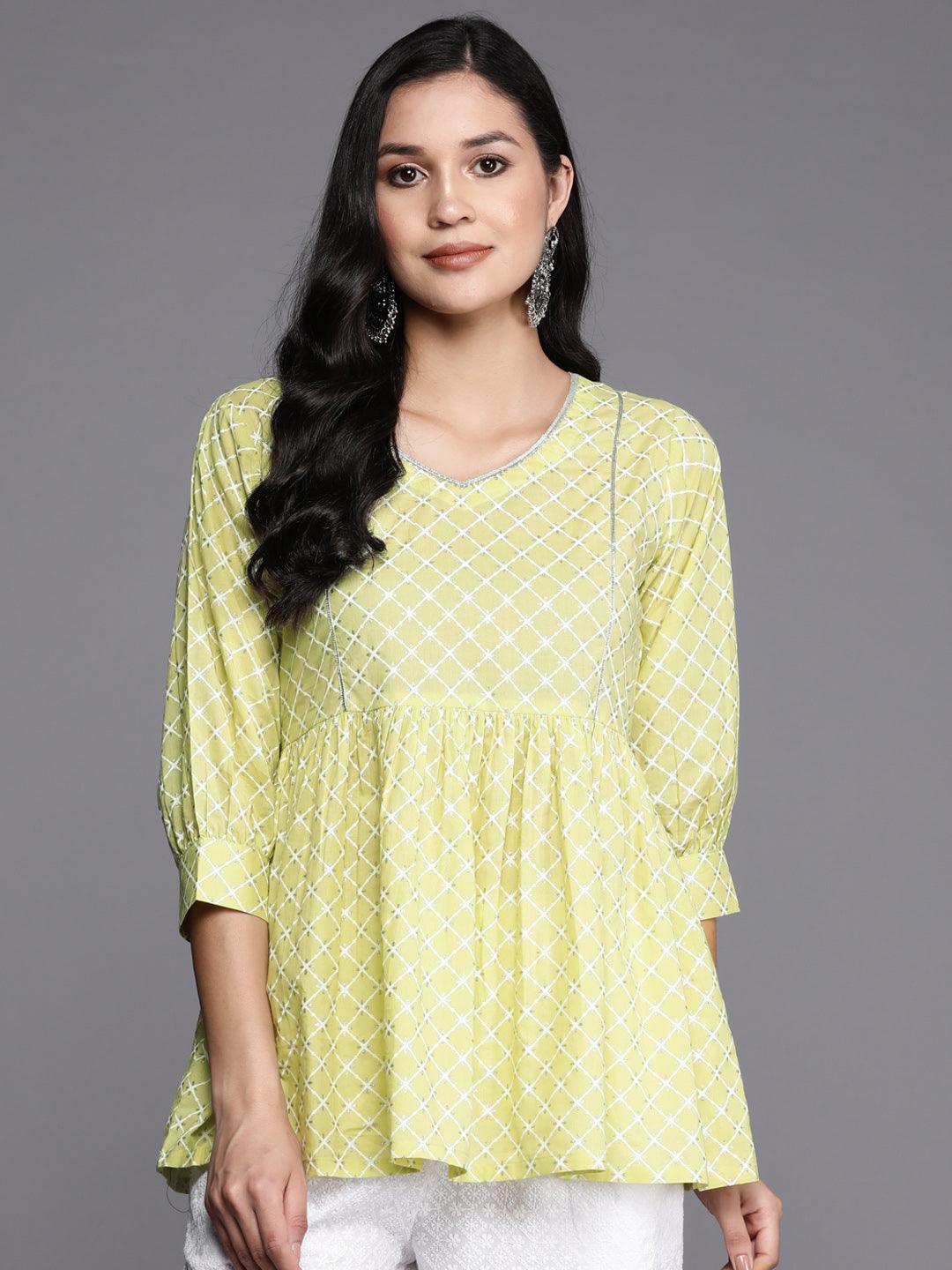 Green Printed Cotton Straight Kurti - Jashvi