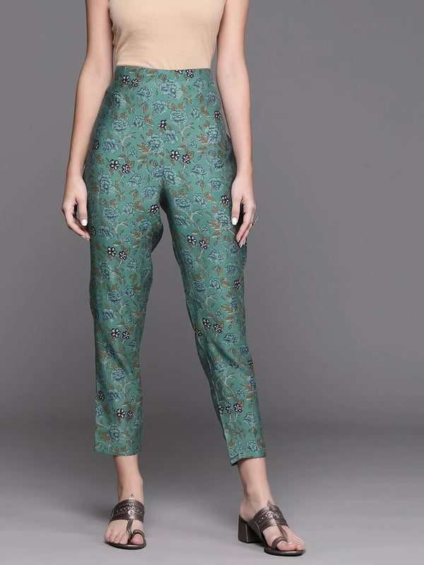 Green Printed Cotton Trousers - Jashvi