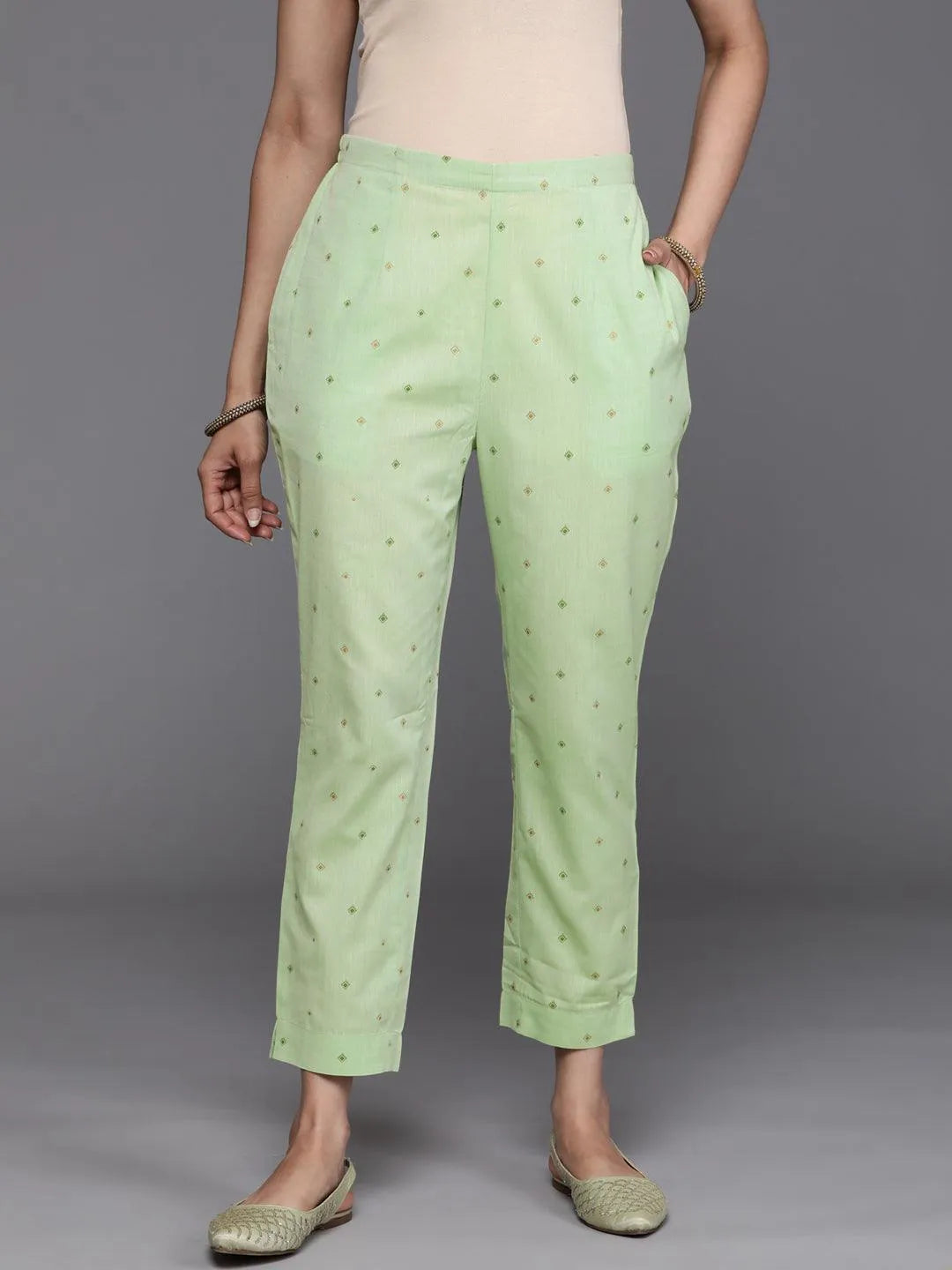 Green Printed Cotton Trousers - Jashvi