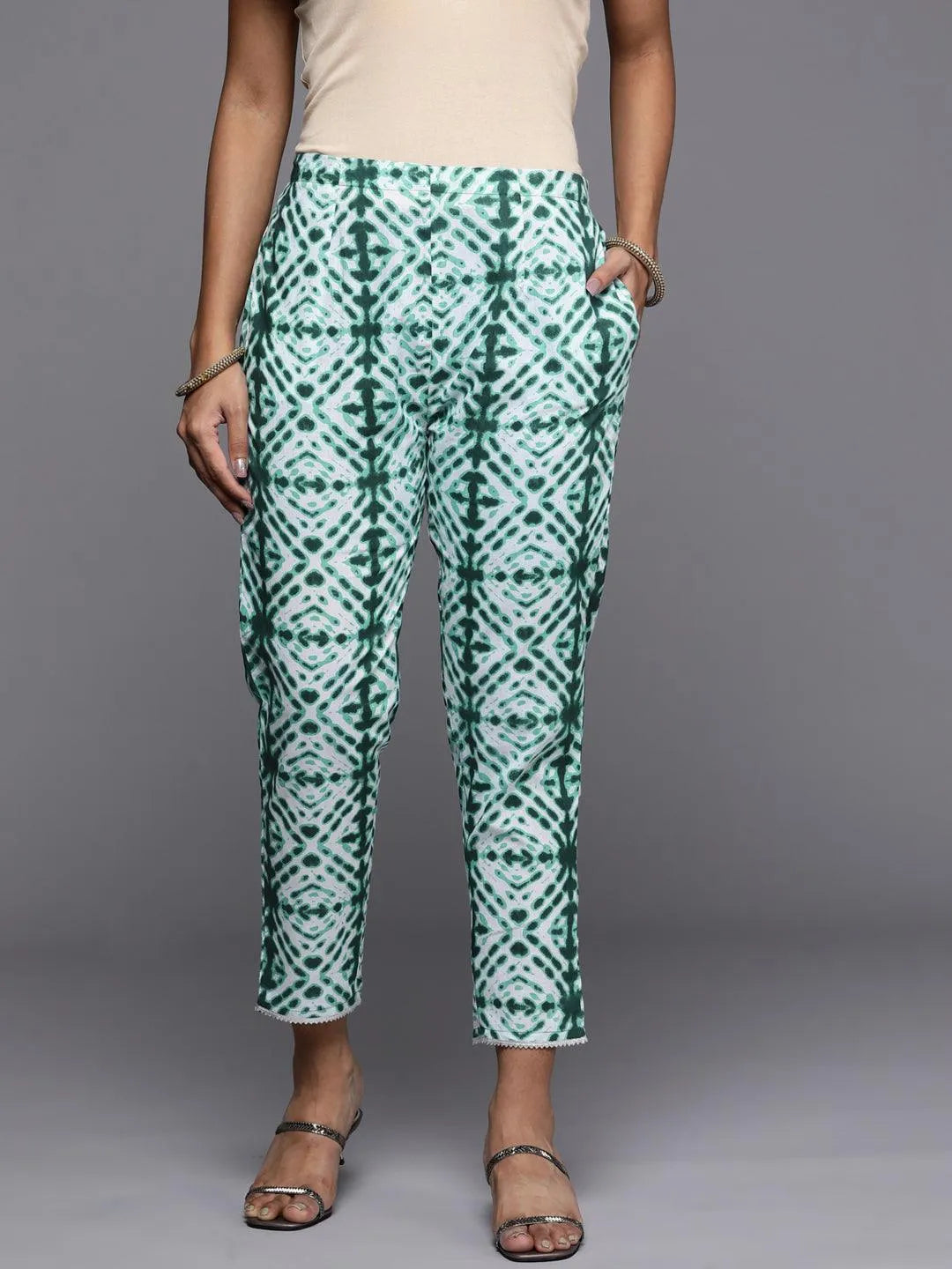 Green Printed Cotton Trousers - Jashvi