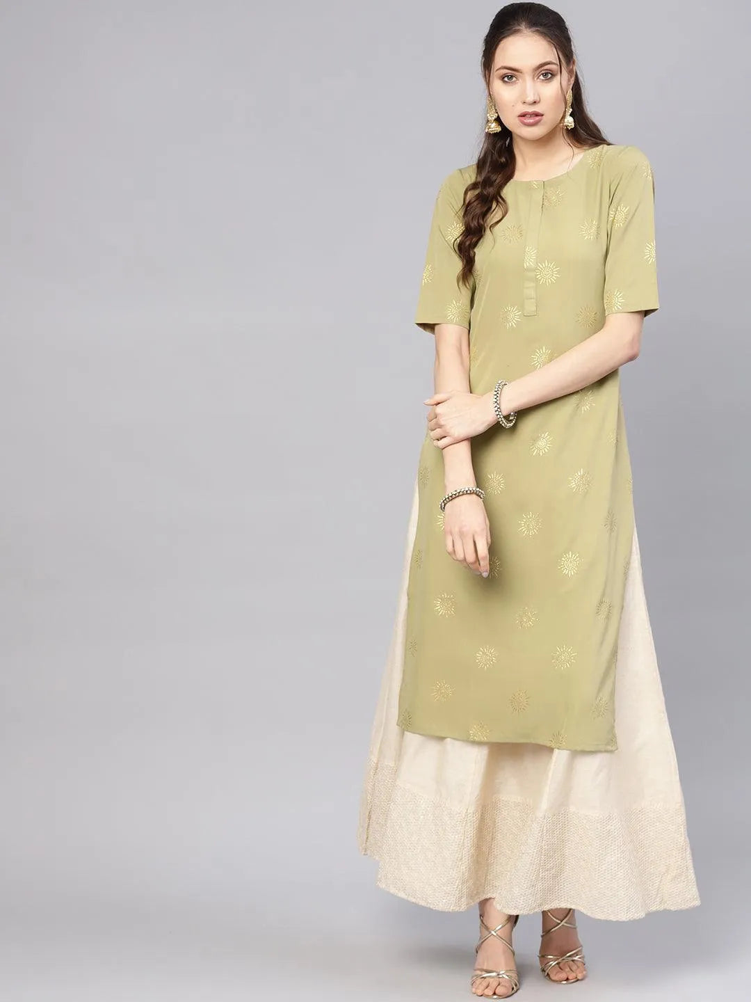 Green Printed Crepe Kurta - Jashvi