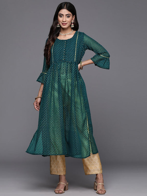 Green Printed Georgette A-Line Kurta - Jashvi