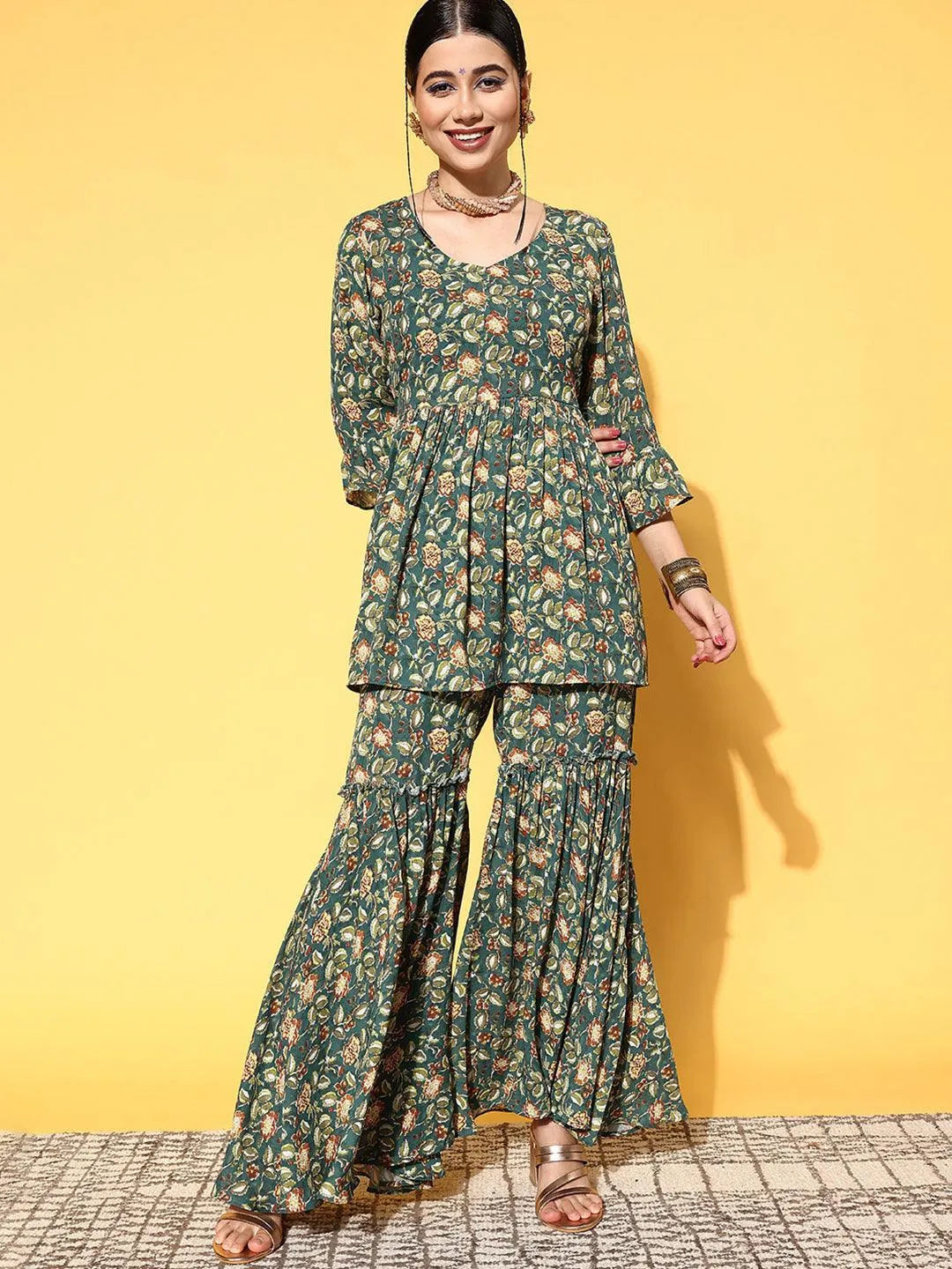 Green Printed Georgette Co-Ords - Jashvi