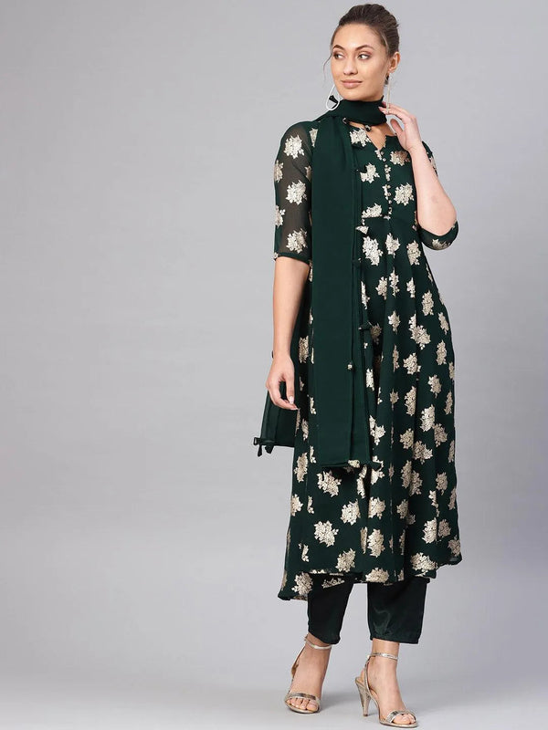 Green Printed Georgette Suit Set - Jashvi