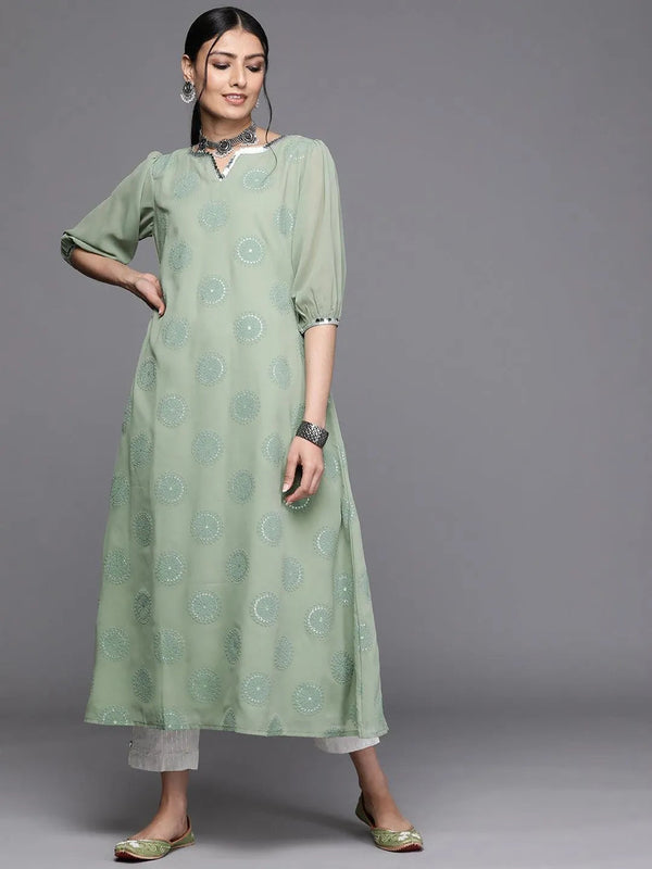 Green Printed Georgette Kurta - Jashvi