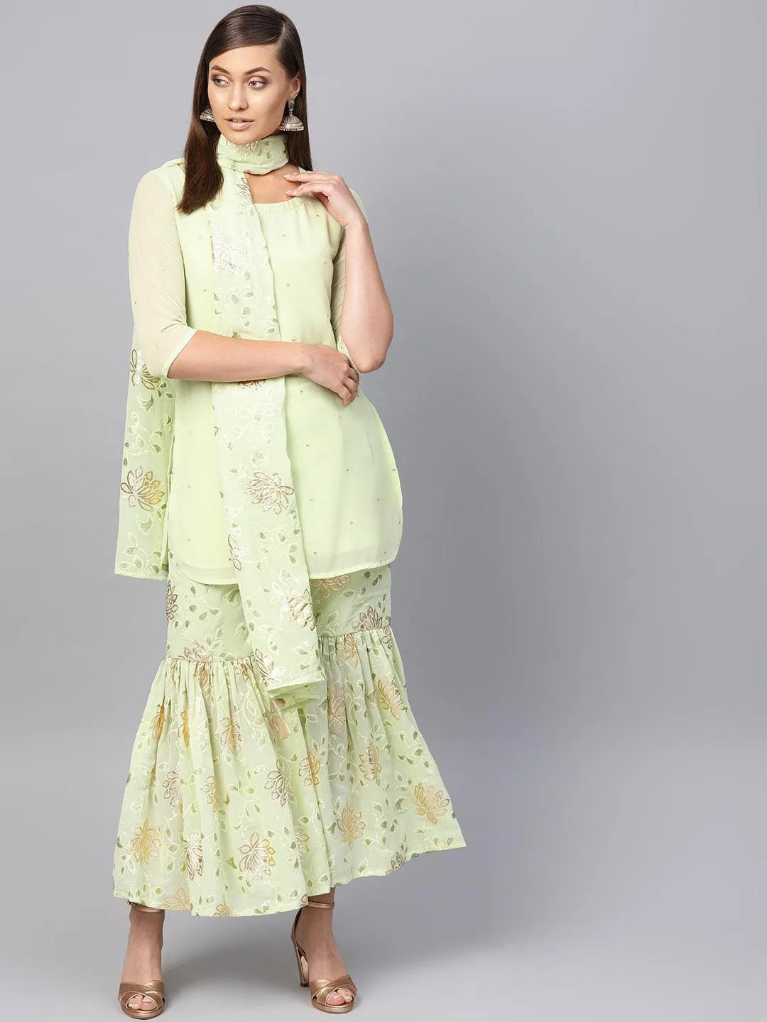 Green Printed Georgette Suit Set - Jashvi