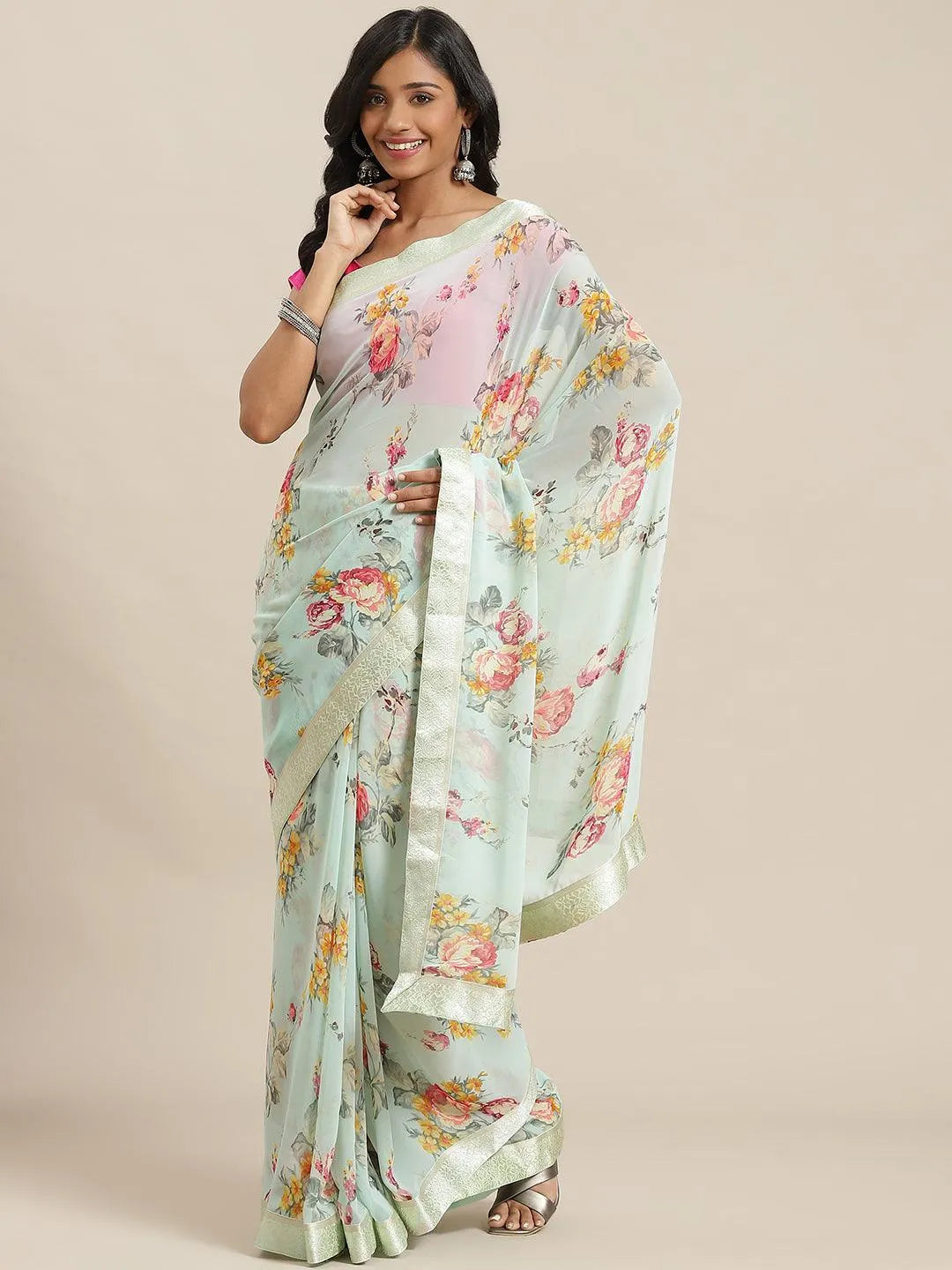 Green Printed Georgette Saree - Jashvi