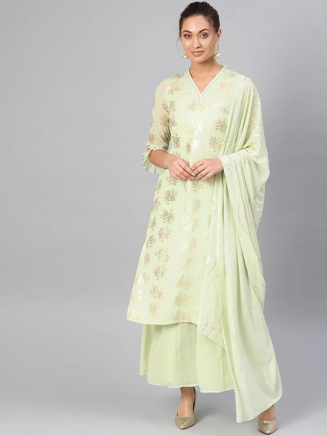 Green Printed Georgette Suit Set - Jashvi