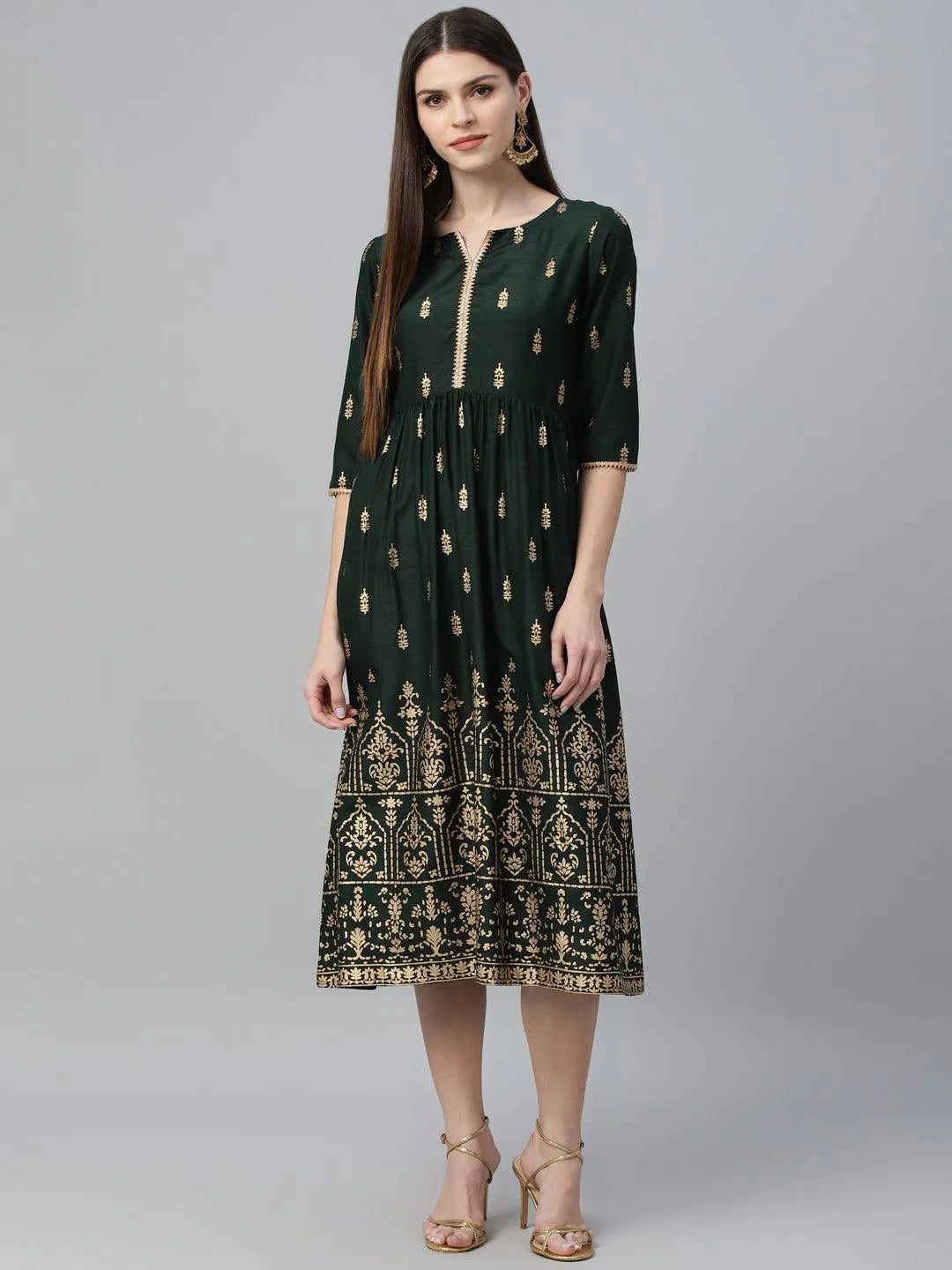 Green Printed Polyester Dress - Jashvi