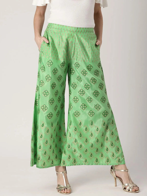 Green Printed Polyester Palazzos - Jashvi