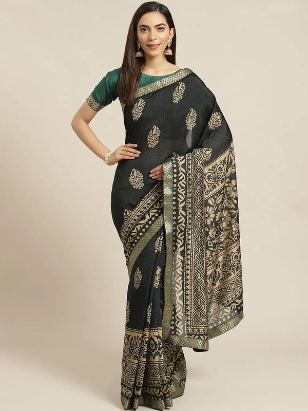 Green Printed Polyester Saree - Jashvi