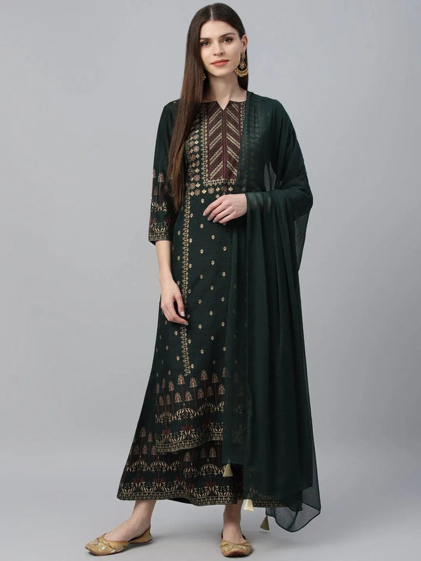 Green Printed Polyester Suit Set - Jashvi