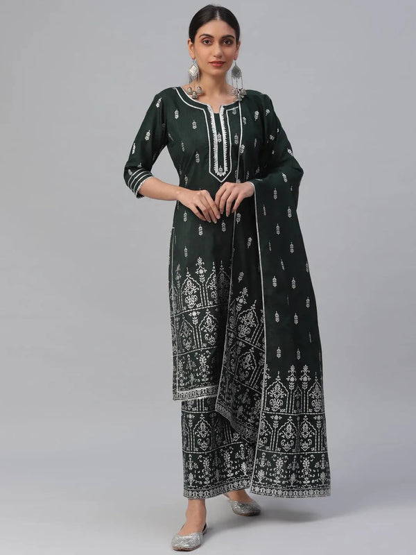 Green Printed Polyester Suit Set - Jashvi