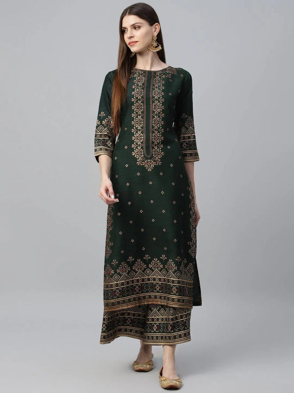 Green Printed Polyester Kurta Set - Jashvi