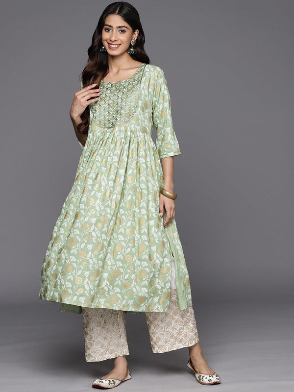 Green Printed Rayon A-Line Kurta - Jashvi