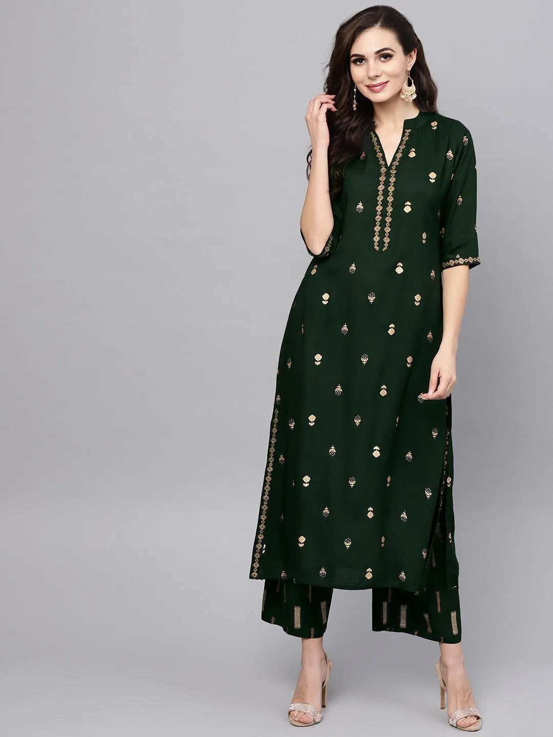 Green Printed Rayon Kurta Set - Jashvi