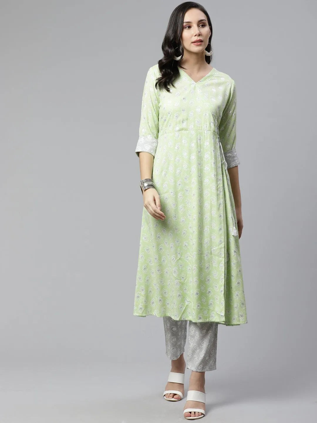 Green Printed Rayon Kurta Set - Jashvi