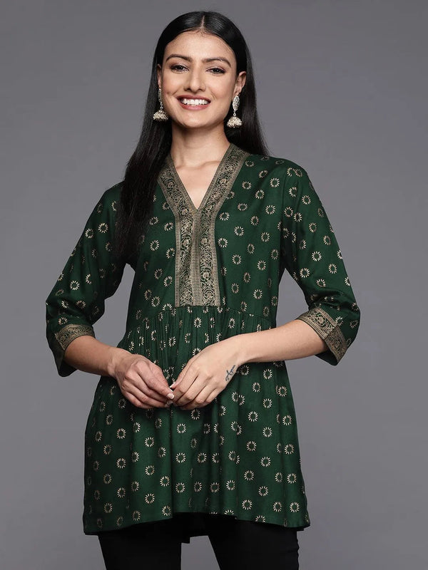 Green Printed Rayon A-Line Kurti - Jashvi