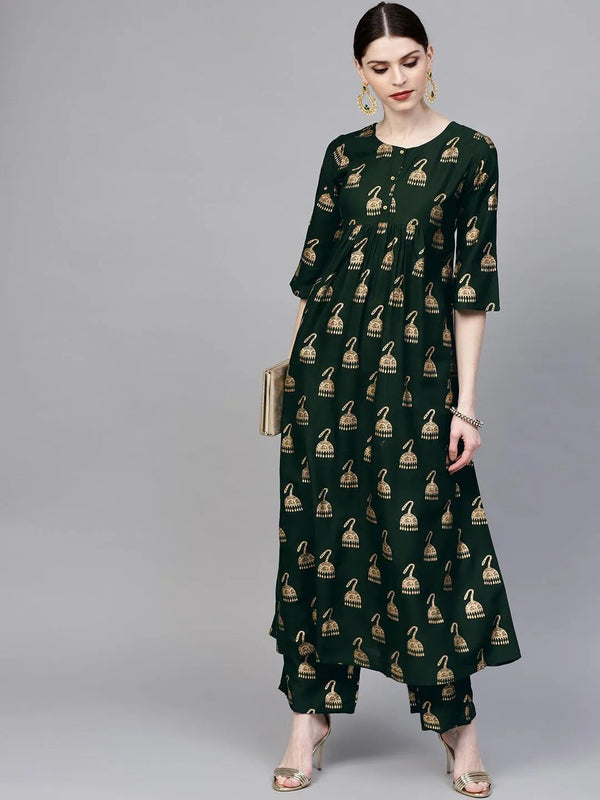 Green Printed Rayon Kurta Set - Jashvi