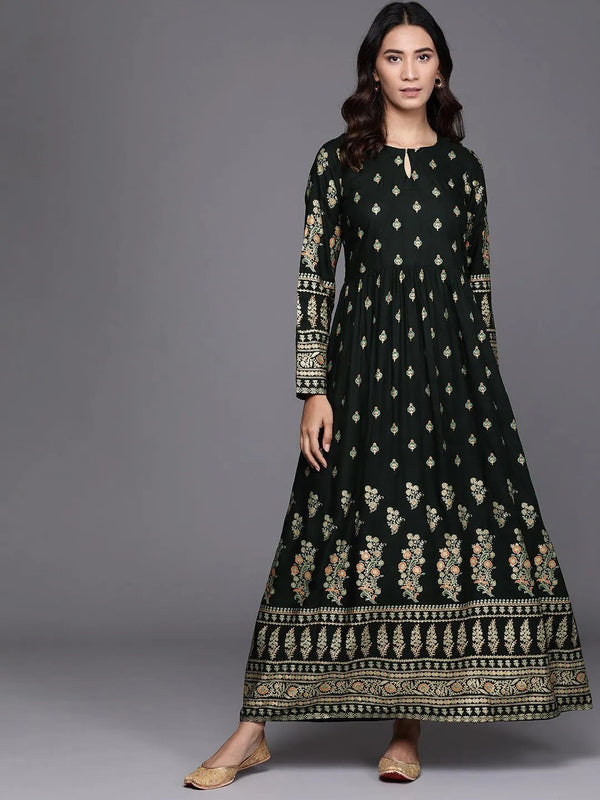 Green Printed Rayon Dress - Jashvi