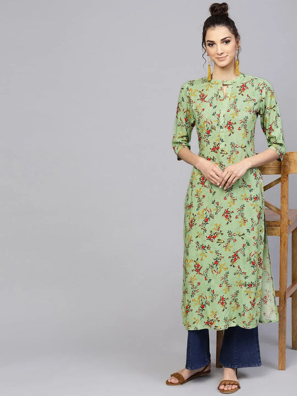 Green Printed Rayon Kurta - Jashvi