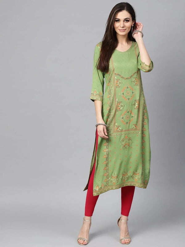 Green Printed Rayon Kurta - Jashvi