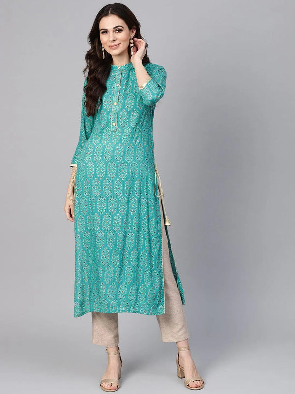 Green Printed Rayon Kurta - Jashvi