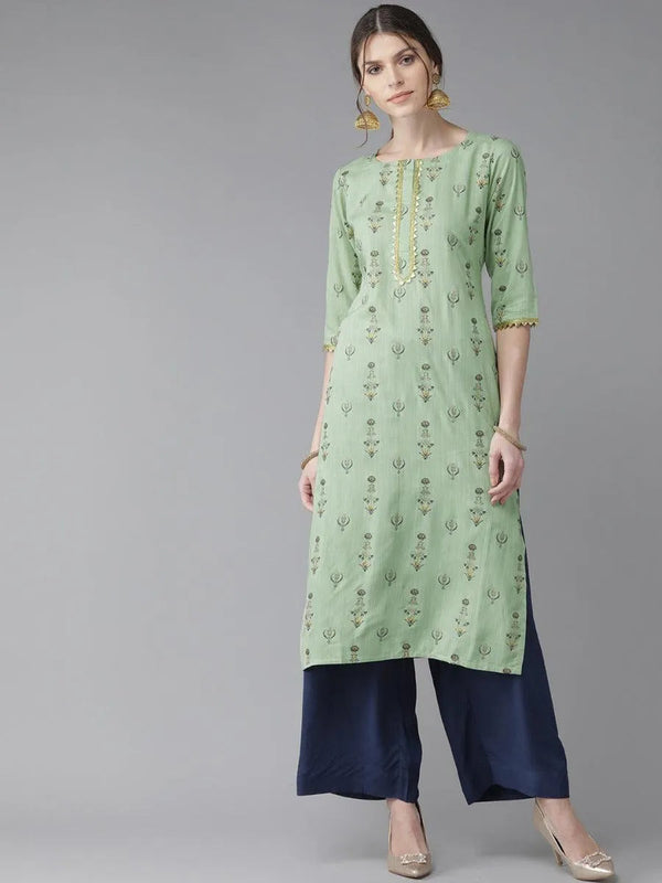 Green Printed Rayon Kurta - Jashvi