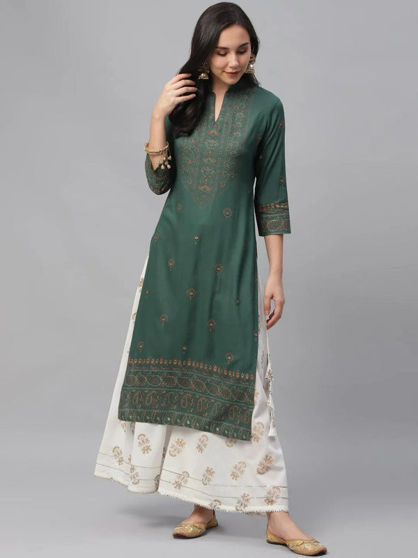 Green Printed Rayon Kurta - Jashvi