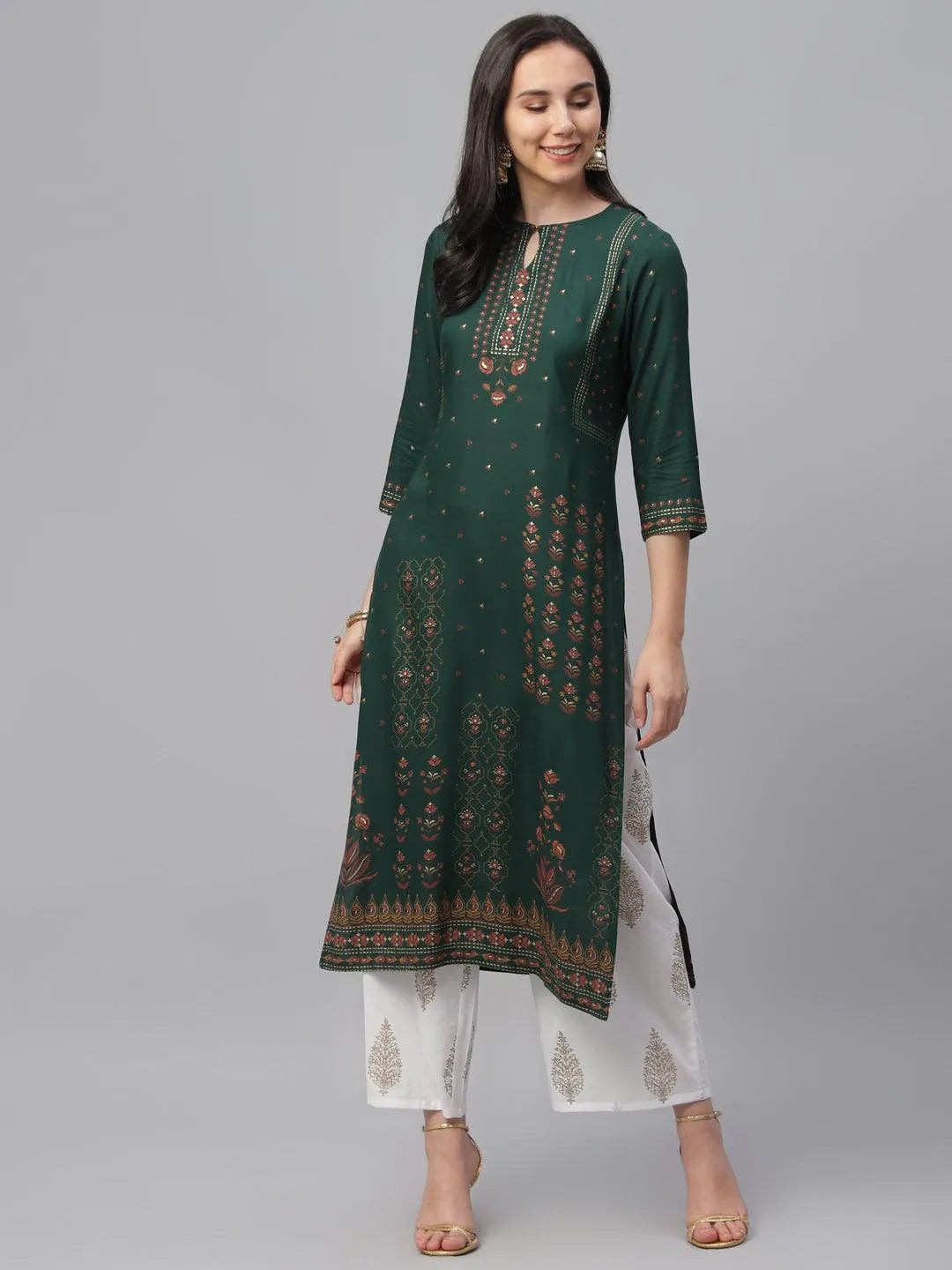 Green Printed Rayon Kurta - Jashvi