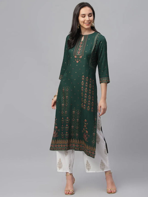 Green Printed Rayon Kurta - Jashvi