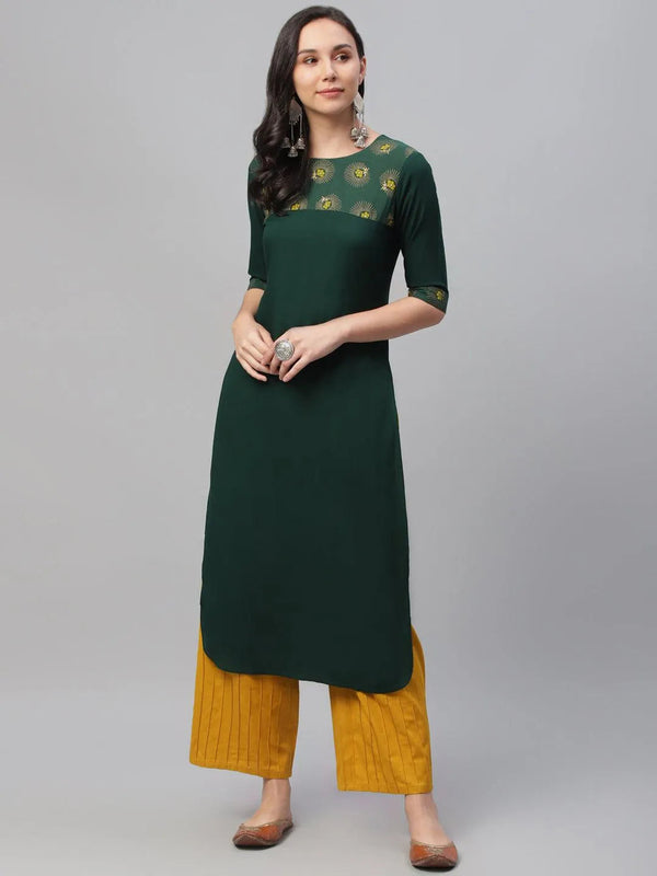 Green Printed Rayon Kurta - Jashvi