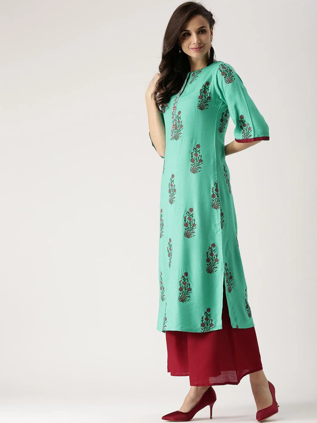 Green Printed Rayon Kurta - Jashvi