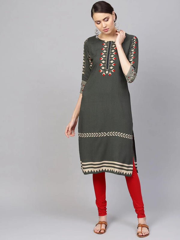 Green Printed Rayon Kurta - Jashvi