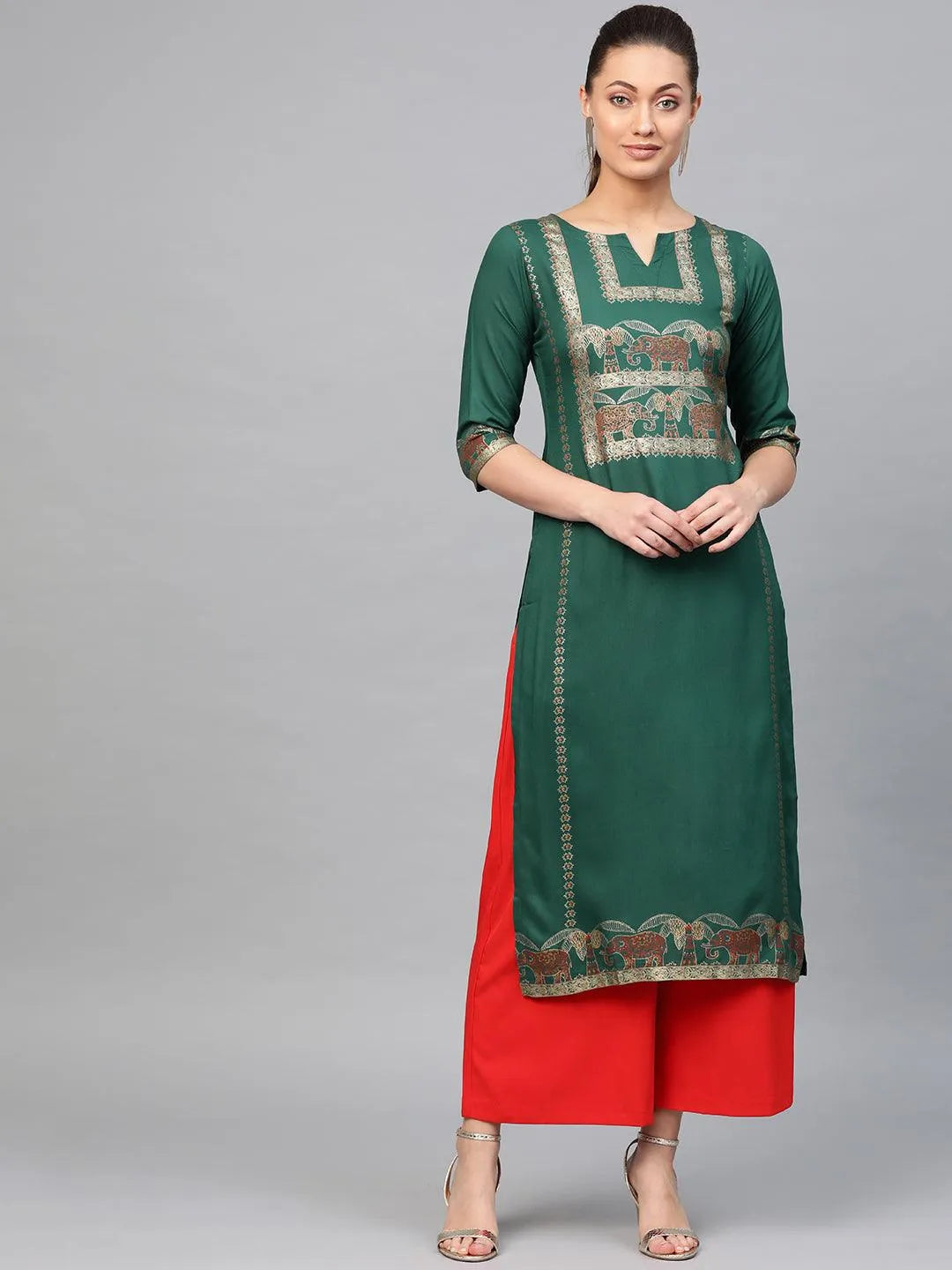 Green Printed Rayon Kurta - Jashvi