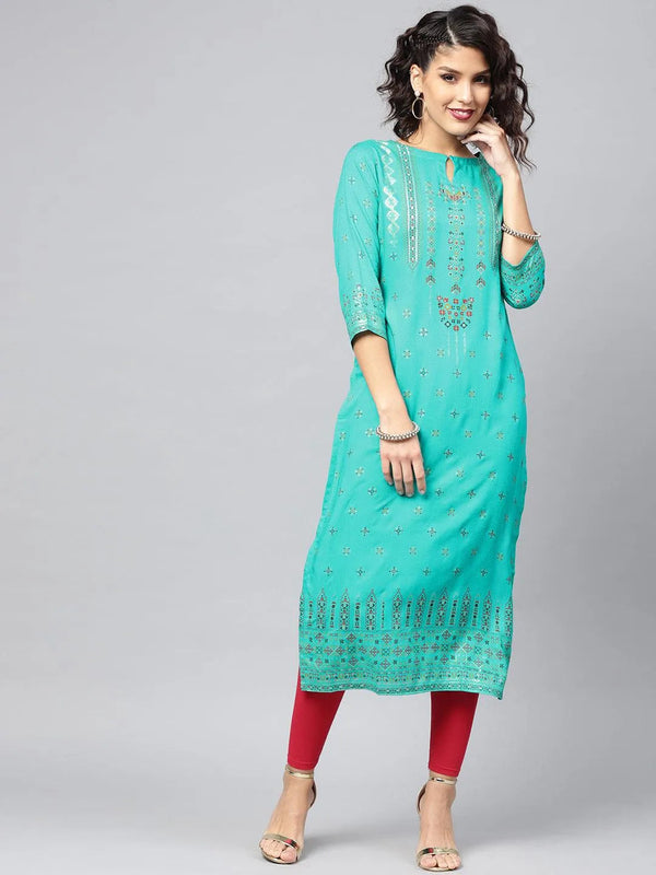 Green Printed Rayon Kurta - Jashvi