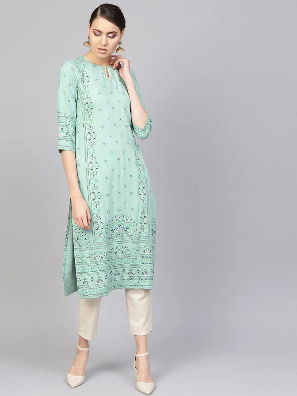 Green Printed Rayon Kurta - Jashvi