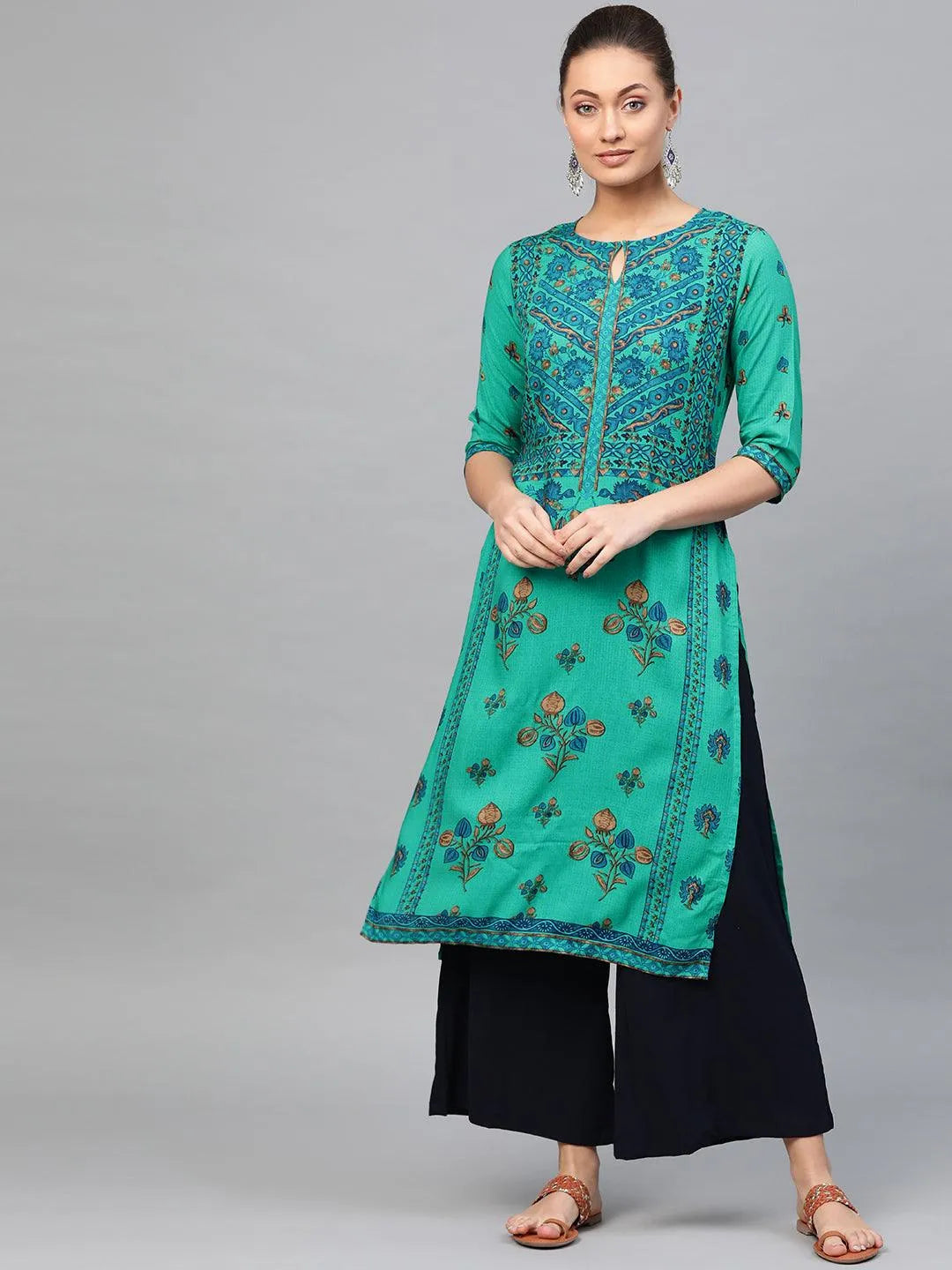 Green Printed Rayon Kurta - Jashvi