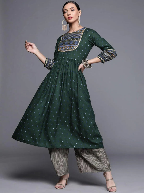 Green Printed Rayon Kurta - Jashvi