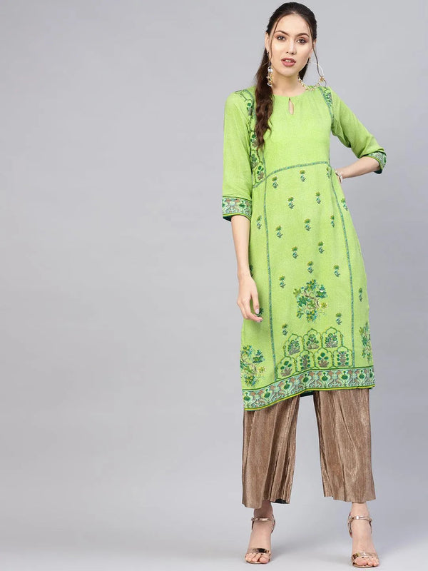 Green Printed Rayon Kurta - Jashvi