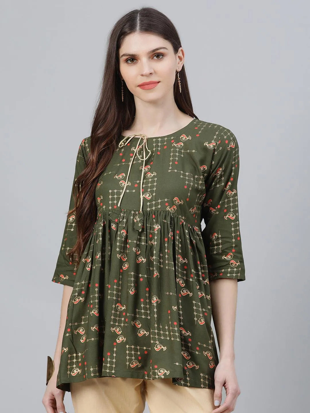 Green Printed Rayon Kurti - Jashvi