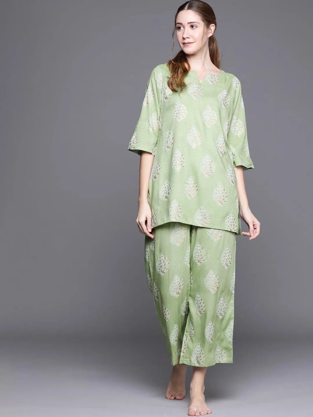 Green Printed Rayon Night Suit - Jashvi