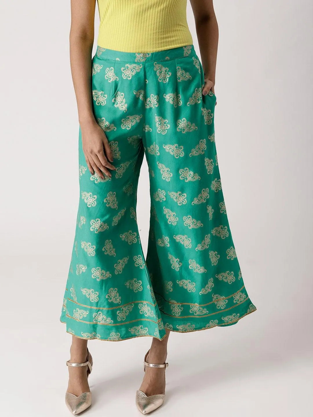 Green Printed Rayon Palazzos - Jashvi