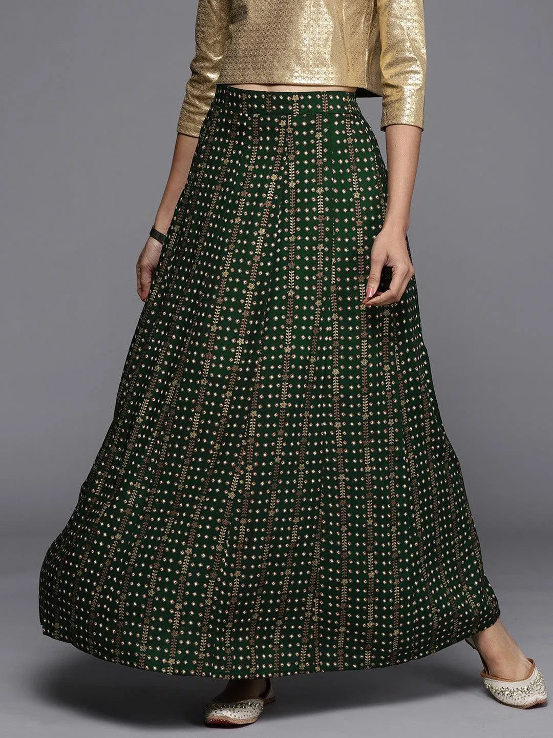 Green Printed Rayon Skirt - Jashvi