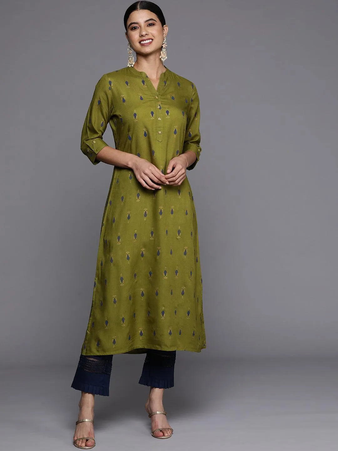 Green Printed Rayon Straight Kurta - Jashvi