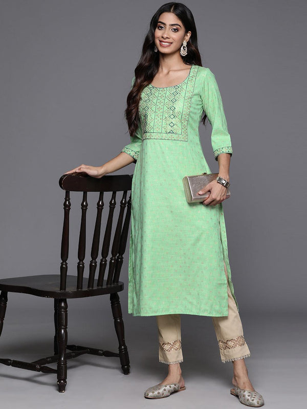 Green Printed Rayon Straight Kurta - Jashvi