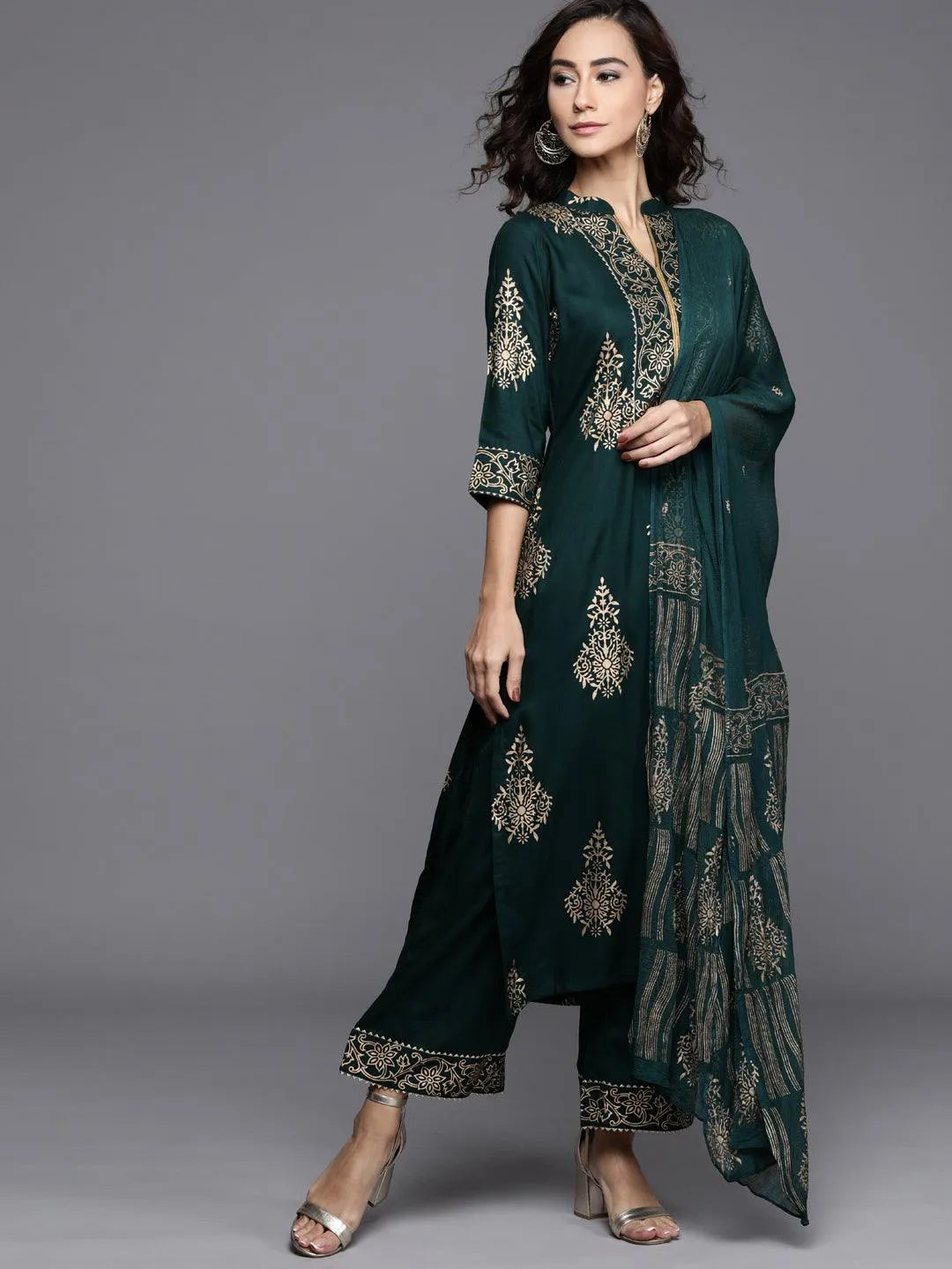 Green Printed Viscose Rayon Suit Set - Jashvi